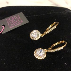 Gold Cubic Zirconia Halo French Wire Earrings-Boutique